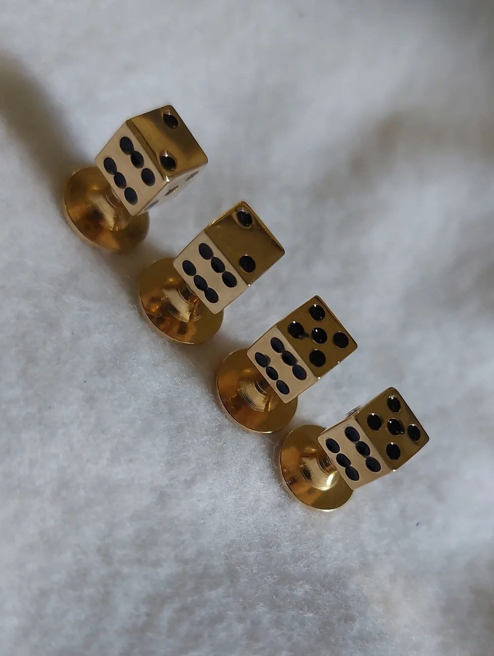 Vintage Men's Gold-Tone Novelty Dice Cufflinks & Shirt Studs Set, Estate Jewelry